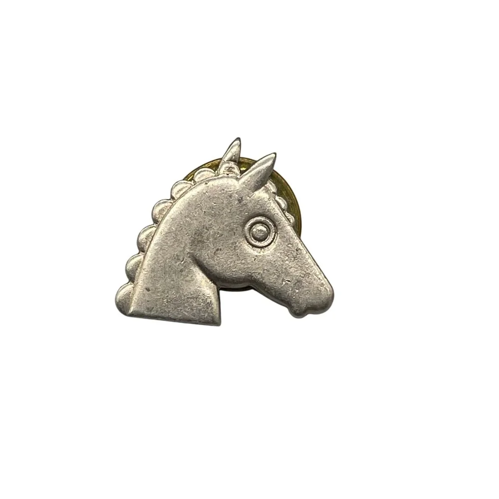 Vintage Silver Tone Horse Head Lapel Pin Equestrian Western Animal Brooch Tie